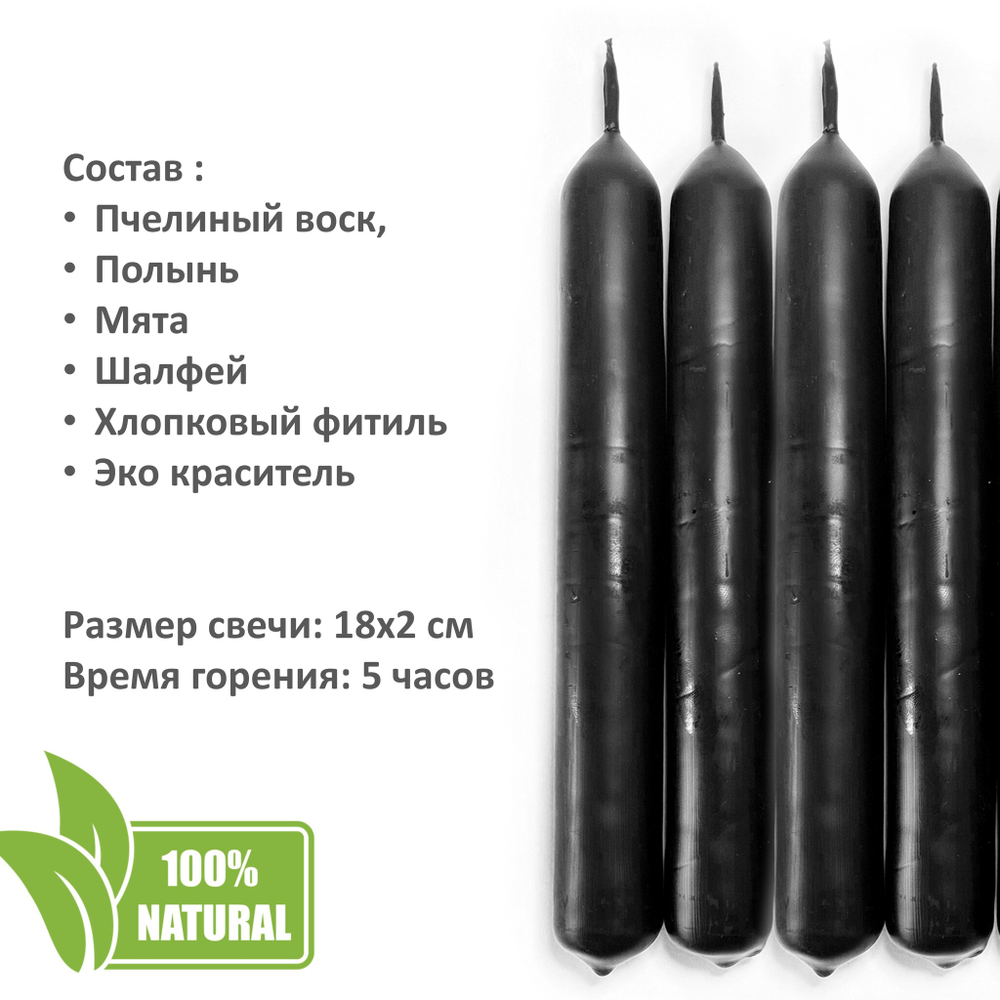 Свечи чакровые черные / Чистка чакр - 18х2 см