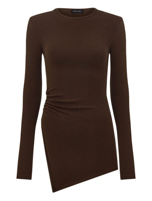 Лонгслив удлиненный со сборкой, коричневый