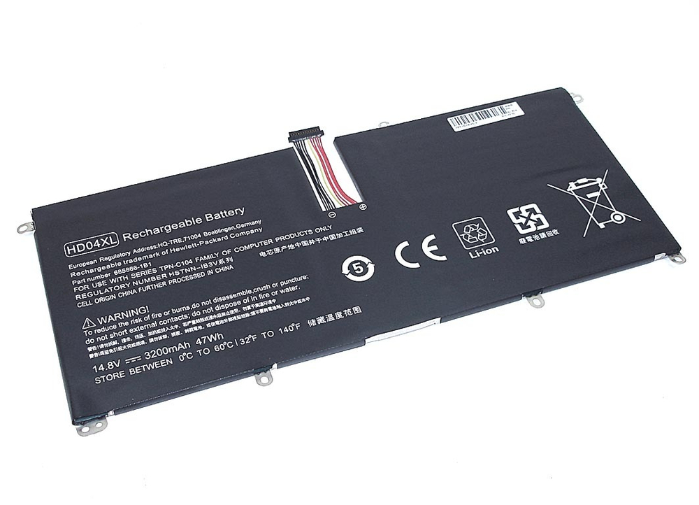 Аккумуляторная батарея для ноутбука HP Envy Spectre XT 13-2120t (HD04-4S1P) 14.8V 3200mAh OEM черная