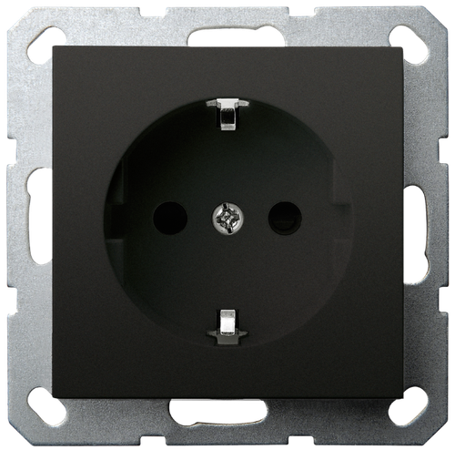 Розетка SCHUKO© с защитными шторками 16A 250V~ 2P+T, цвет черный матовый (soft touch)