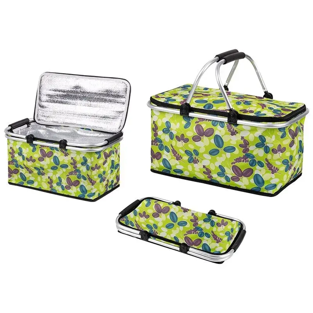 Термосумка складная с алюминиевым каркасом CB-7046-2 с принтом зелень