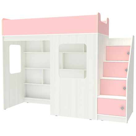 Кровать-чердак КарИВи Л-С604.3 75x175 Белое Дерево Розовый