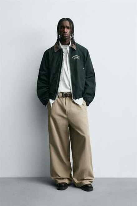 ZARA ШИРОКИЕ БРЮКИ ЧИНОС BAGGY FIT, БЕЖЕВЫЙ