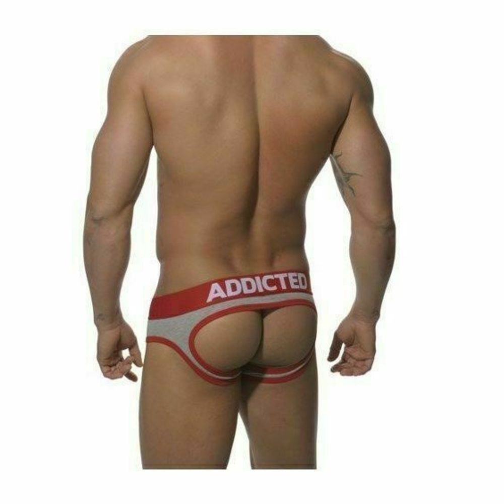 Мужские трусы джоки серые с красной резинкой Seobean Addicted