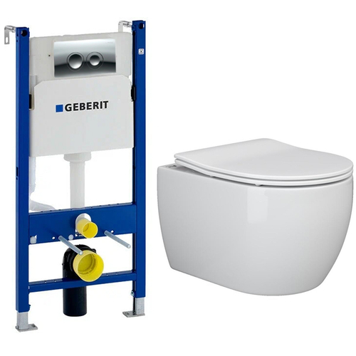 Комплект подвесной безободковый унитаз Ceramica Nova Play Rimless CN3001 37 x 49 x 34 см с сиденьем Soft Close + инсталляция Geberit Duofix 458.124.21.5 с кнопкой, хром глянцевый