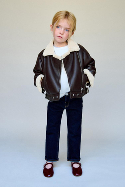 ZARA КУРТКА-ДУБЛЕНКА В БАЙКЕРСКОМ СТИЛЕ, КОРИЧНЕВЫЙ