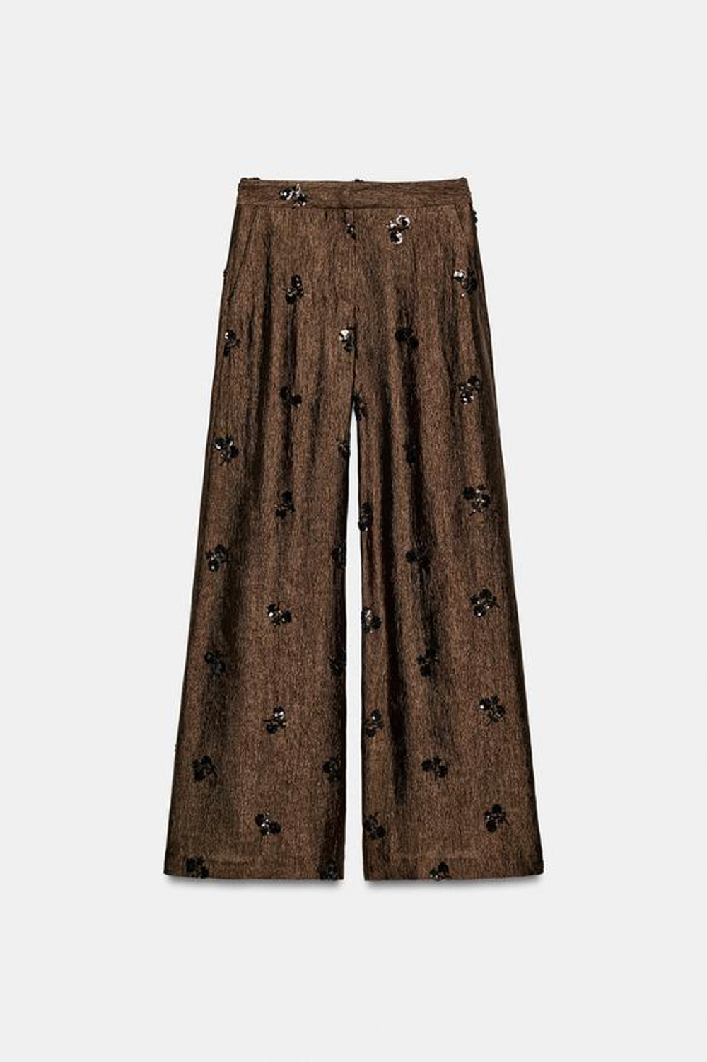 ZARA ШИРОКИЕ БРЮКИ С ПАЙЕТКАМИ, КОРИЧНЕВЫЙ
