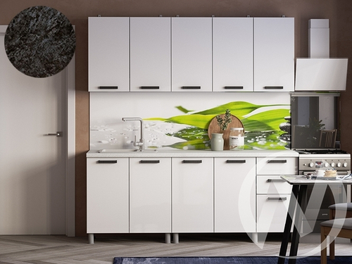 Кухня Кьяра 2.0м (корпус белый/карбон фарфор) 26мм кастилло темный