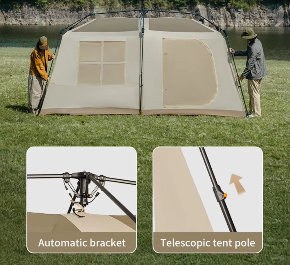 Палатка Naturehike Village 13 Ultimate Edition автоматическая 5-8-местная, с верандой, коричневая