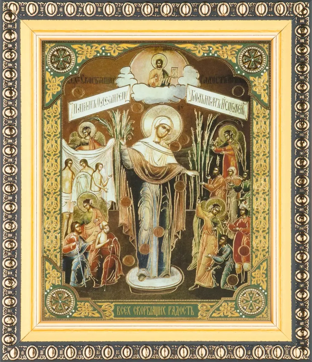 Икона БМ "Всех скорбящих радость", вид 2, 10х12, в раме 13х15