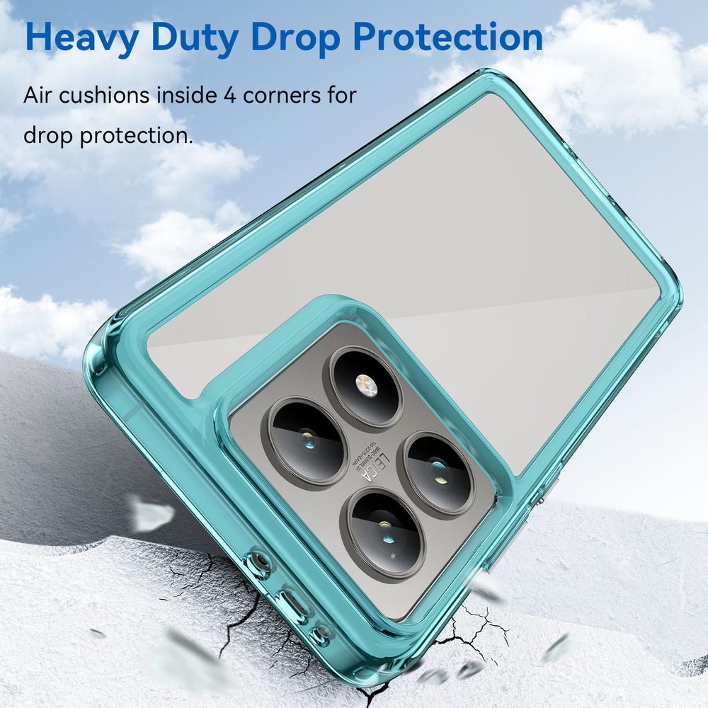 Прозрачный чехол с усиленными рамками бирюзового цвета для Xiaomi 14T и 14T Pro, увеличенные защитные свойства