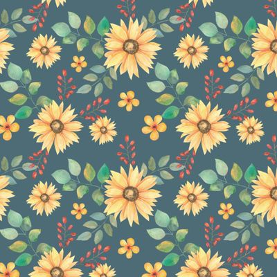 Sunflowers and barberry on dark green