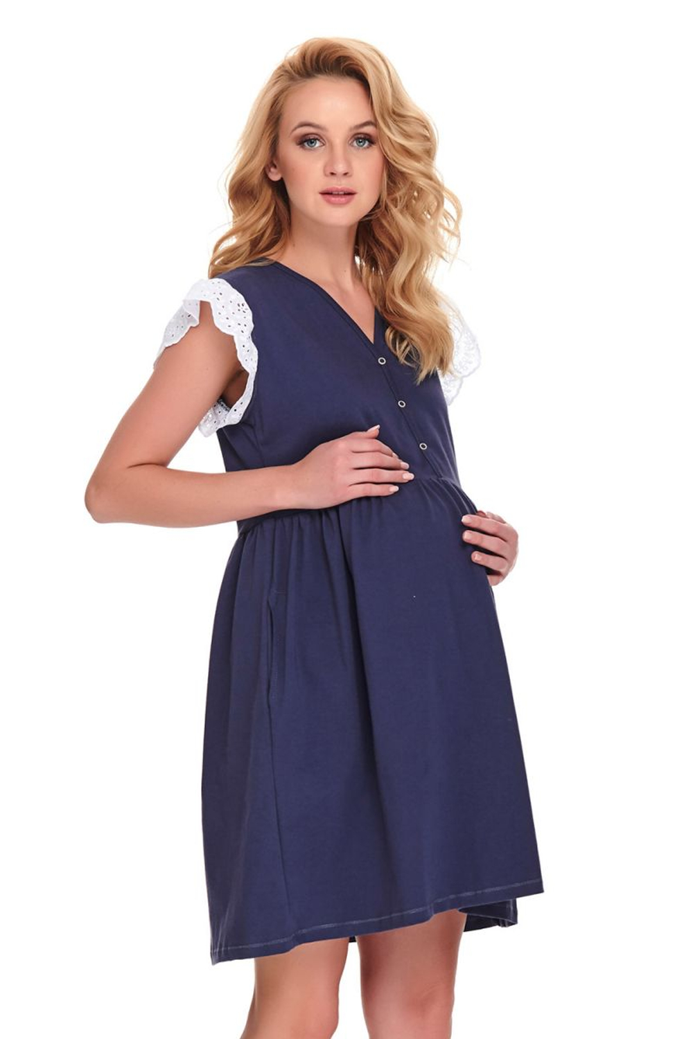 Оригинальная домашняя сорочка с кружевными рукавами (Размер: XL) (Цвет: темно-синий)