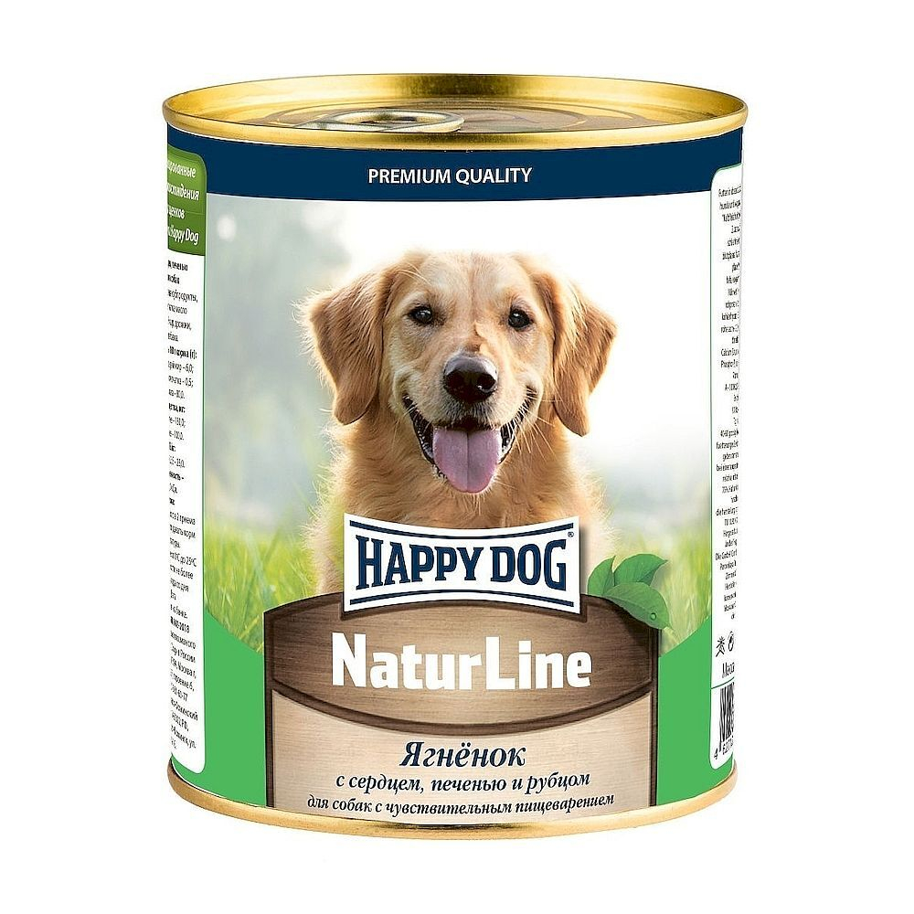 Влажный корм Happy Dog Natur Line для собак с ягненком, сердцем, печенью и рубцом, банка 970г