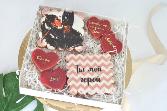 Набор пряников с сердечками "Ты мой герой"