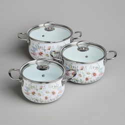 НАБОР КАСТРЮЛЬ AGNESS ЭМАЛИРОВАННЫХ СЕРИЯ "ДВОРЦОВЫЙ ПАРК", 6ПР. 2,0/2,8/3,6Л,18Х11/20Х12/22Х13СМ