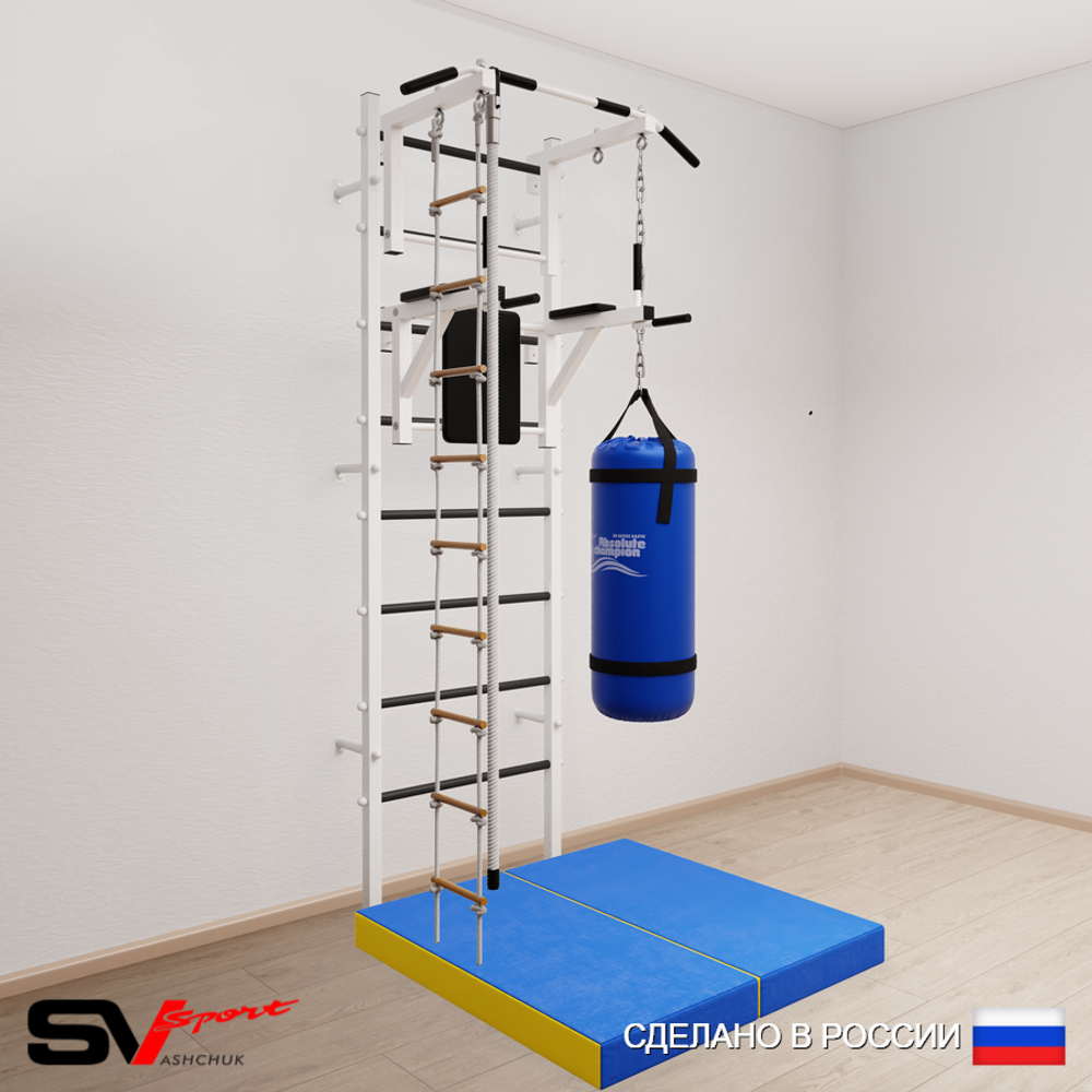 Шведская стенка Sv Sport усиленная 6755 (Турник стандарт/Брусья/Канат/Лестница/Цепь/Мешок 15кг/Мат 1м)