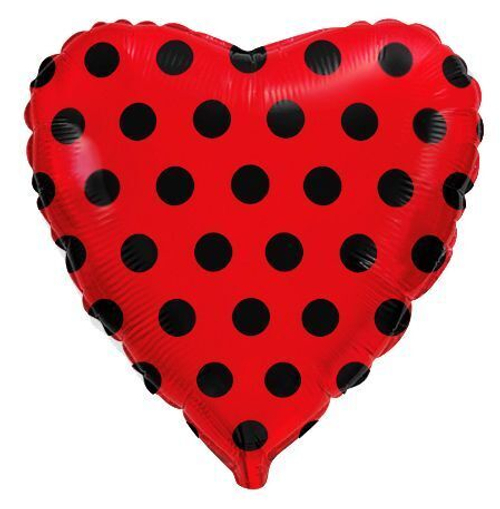 Шар фольгированный Сердце "Чёрный горох на красном" 18" с гелием