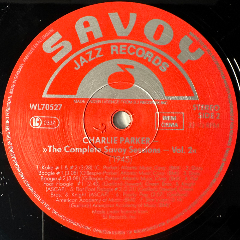 Charlie Parker ‎– The Complete Savoy Sessions Volume 2 (Германия 1985г.)