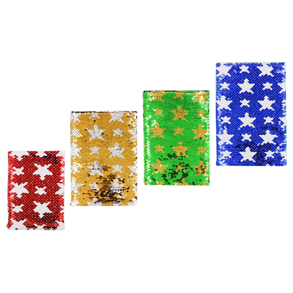 Ежедневник Basir, формат А6, серия "Звездочки", переплет из пайеток, 15*11 см, 80 листов, 4 цвета ассорти Ежедневник Basir, формат А6, серия "Звездочки", переплет из пайеток, 15*11 см, 80 листов, 4 цвета ассорти