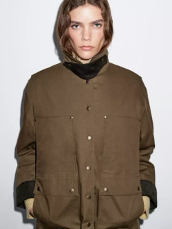 Massimo Dutti Парка с вощеным покрытием и деталями из вельвета, коричневый