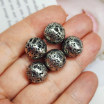 Лава натуральная, бусины метализированные, цвет тёмное серебро, луна, 12мм, штучно