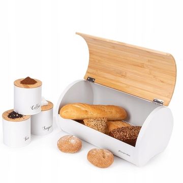 Набор Хлебница с емкостями для хранения Kamille KM 1121 нержавеющая сталь, бамбук