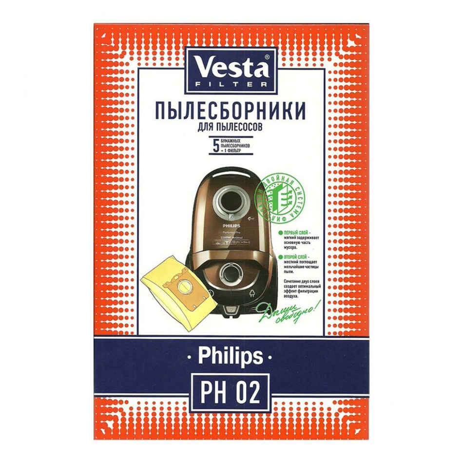 Мешок для пылесоса Vesta filter, PH 02, бумажный, 5 шт, + 1 фильтр