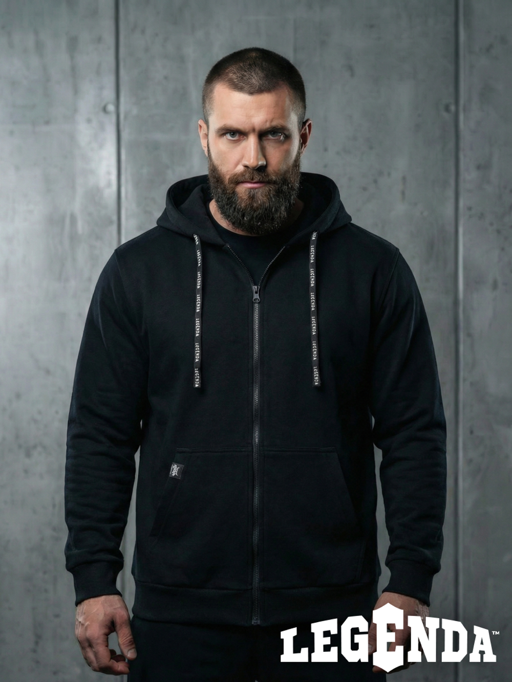 Толстовка с капюшоном и карманом на молнии мужская LEGENDA Urban черная