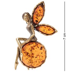 AM-2039 Брошь «Фея на Шаре» (латунь, янтарь)