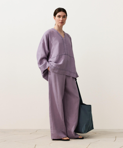 Oysho Рубашка из 100% льна, лиловый