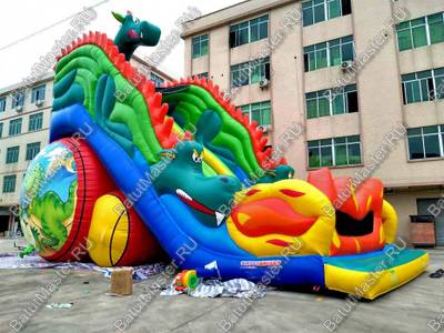 Коммерческий надувной батут-горка "Огненный дракон" 18*8*13 м