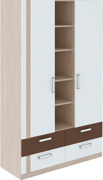 Шкаф для одежды распашной с полками и ящиками Ясень шимо светлый/Белый/Арабика 120х51х200 см