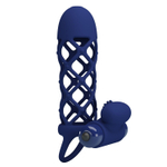 Синяя насадка на пенис Powerful Ring - 13,5 см.