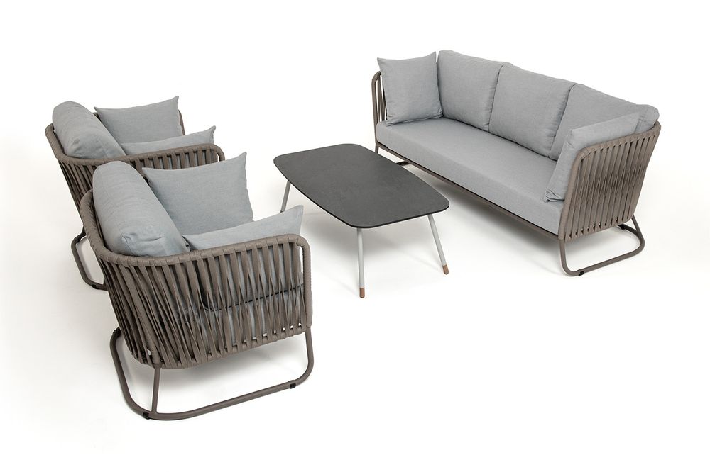 "Багамы" лаунж-зона 5-местная плетеная из роупа (веревки), каркас алюминиевый бежево-серый, роуп серо-коричневый