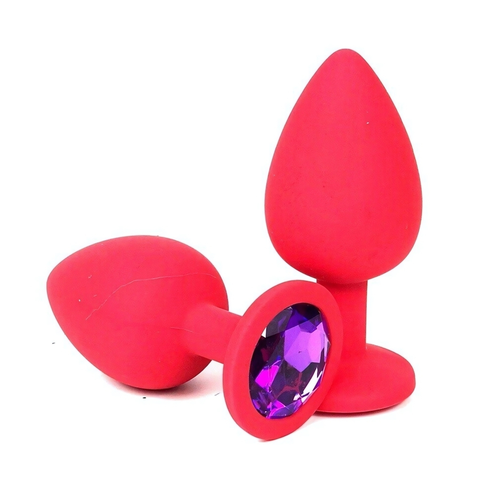 Анальная втулка красная с кристаллом Large фиолетовый 9 см
