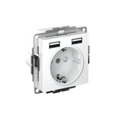 Розетка 1-м СП AtlasDesign 16А IP20 с 2-мя заряд. устройствами USB тип A+A 5В/2.4А 2х5В/1.2А механизм бел. SE ATN000130