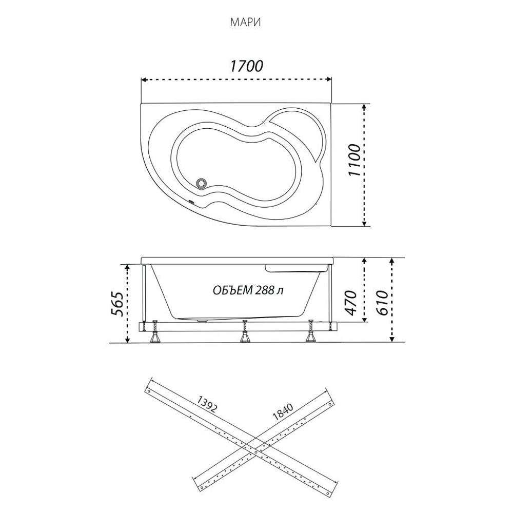 Акриловая ванна Triton (Тритон) Мари 170x110 R