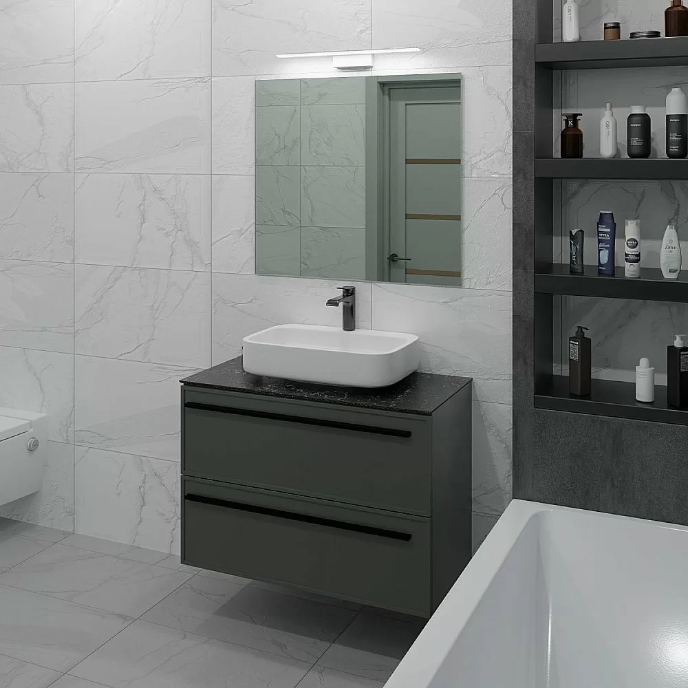 Тумба с раковиной LA FENICE Elba Grigio TWIN 90 серая/столешница черная
