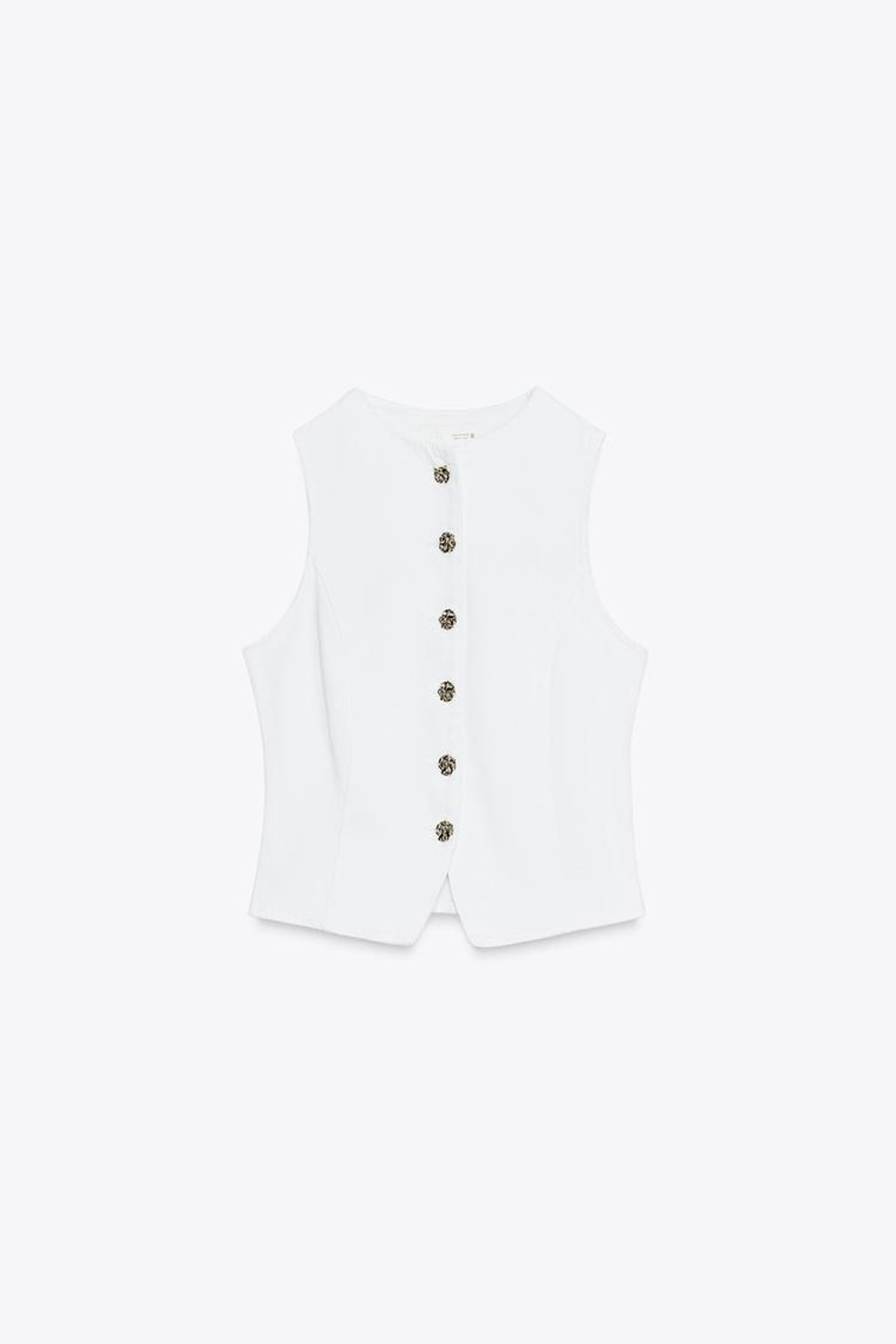 ZARA ДЖИНСОВЫЙ ЖИЛЕТ Z1975 С ЗОЛОТЫМИ ПУГОВИЦАМИ, БЕЛЫЙ
