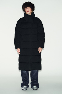 ZARA ДЛИННЫЙ АНОРАК С ВЫСОКИМ ВОРОТНИКОМ WATER REPELLENT WINDPROOF, ЧЕРНЫЙ