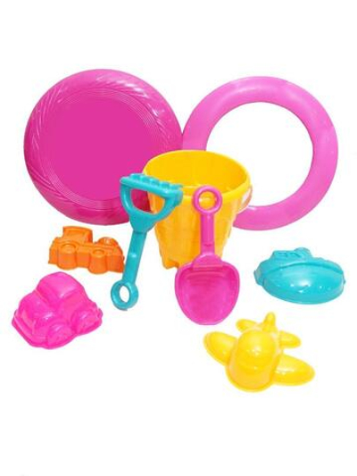 Набор для песка летний №4 ведро+совок+грабли+фрисби+кольцо+4формочки