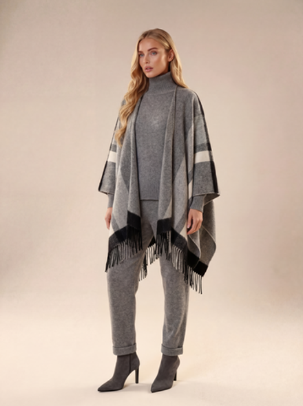 Пончо кашемир серое