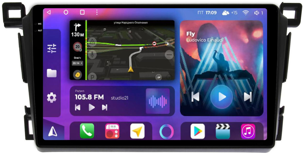 Магнитола для Toyota RAV4 4 2012-2019 (рамка 9) - FarCar BM9-2K-7055-9 монитор 9.5" 2K QLED на Android 14, TS10, 4+32Гб, CarPlay, 4G SIM-слот