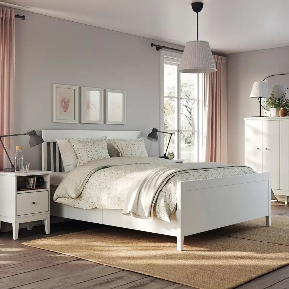 Каркас кровати с выдвижными ящиками - IKEA IDANÄS/IDANAS/LÖNSET/LONSET, 200х160 см, белый, ИДАНЭС/ЛОНСЕТ ИКЕА