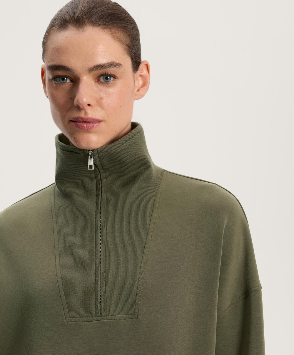 Oysho Мягкая на ощупь толстовка с застежкой-молнией до середины груди, хаки