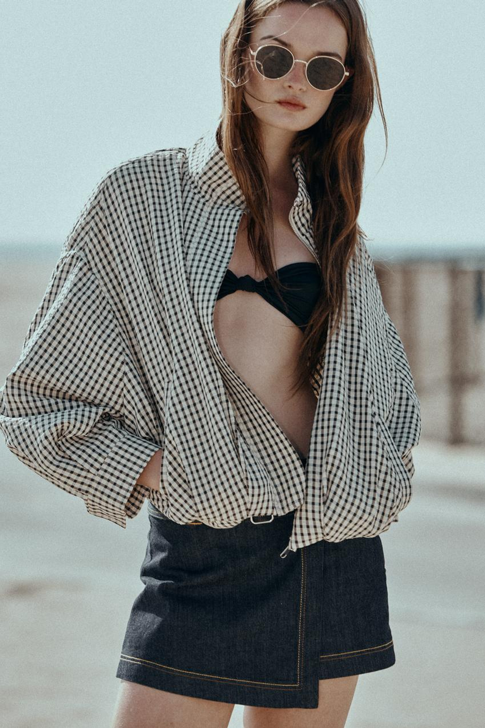 ZARA БОМБЕР В КЛЕТКУ, ЧЕРНЫЙ/ЭКРЮ
