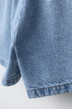 ZARA КОРОТКИЙ ДЖИНСОВЫЙ КОМБИНЕЗОН С БАНТИКАМИ, ГОЛУБОЙ