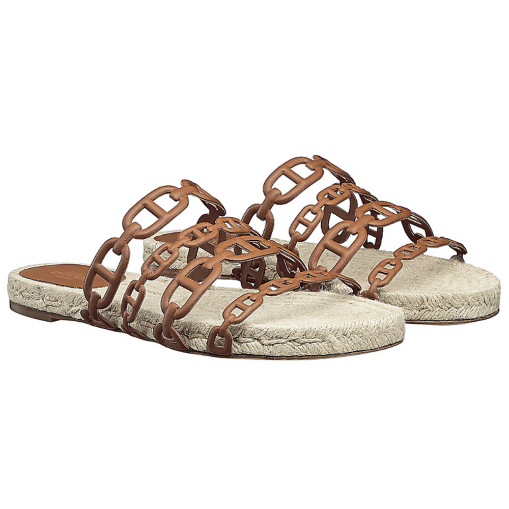 Hermes Ancone fashion and comfortable one-word slippers women's golden brown, H201147Z A3