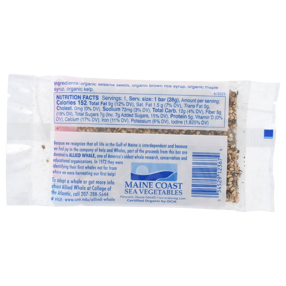 Maine Coast Sea Vegetables, Kelp Crunch, энергетический батончик с морскими водорослями, оригинальный кунжут, 28 г (1 унция)